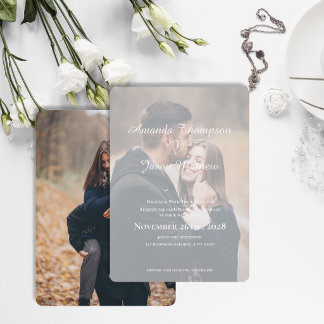 Convites Casamento Romântico Elegante com Duas Fotos Frente