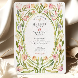 Convites Casamento Romântico em Art Nouveau com Aquarela de