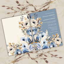 Casamento Romântico em Azul Desbotado com Aquarela