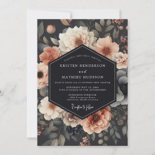 Convites Casamento Romântico em Flor Charcoal
