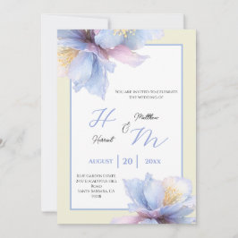 Convites Casamento Romântico em Jardim com Azul Poeirento e