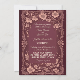 Convites Casamento Romântico em Vinhedo Toile Francês de Bo