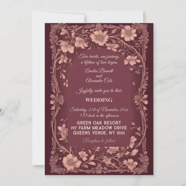 Convites Casamento Romântico em Vinhedo Toile Francês de Bo (Frente)