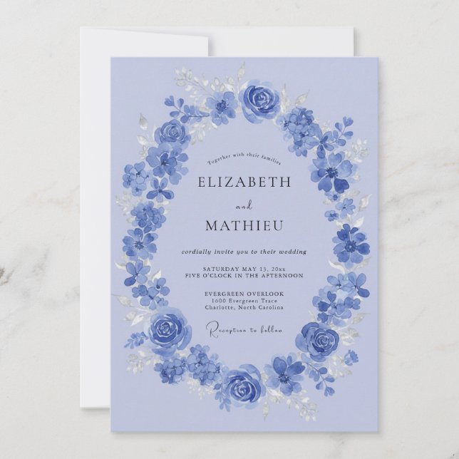Convites Casamento Romântico Encantador Azul-Margarida (Frente)