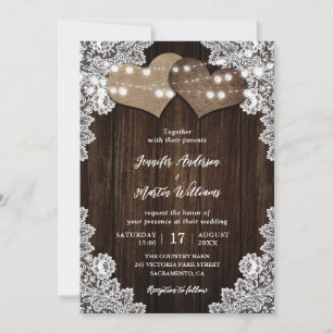Convites Casamento Romântico entre Burlap e Lace String Li