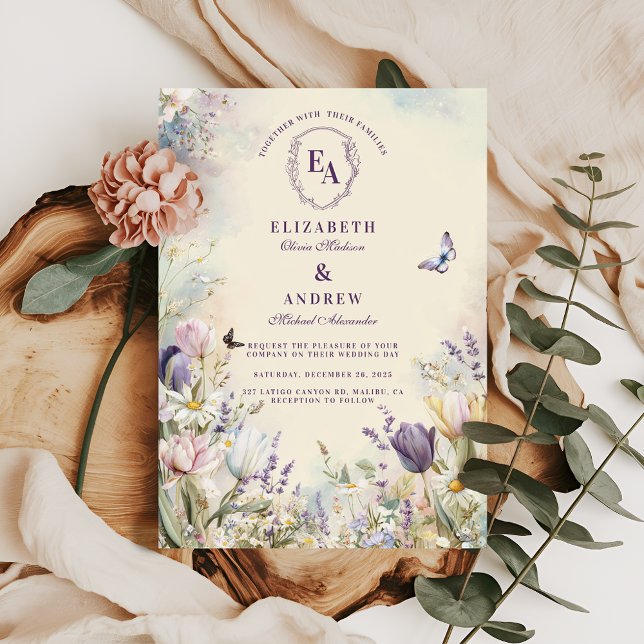 Convites Casamento Romântico entre Tulip e Daisy Pastel (Criador carregado)