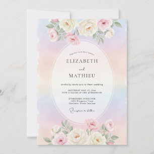 Convites Casamento Romântico Etéreo Arco-íris Pastel