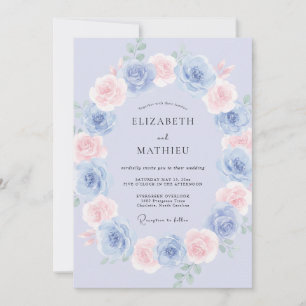 Convites Casamento Romântico Etéreo Azul Pó