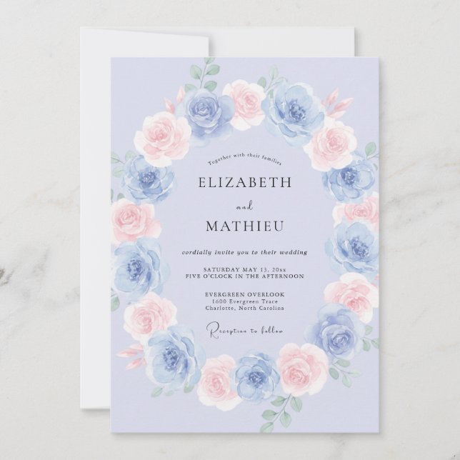 Convites Casamento Romântico Etéreo Azul Pó (Frente)