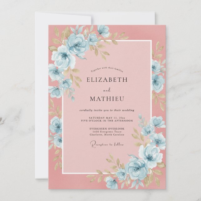 Convites Casamento Romântico Etéreo Azul Pó (Frente)