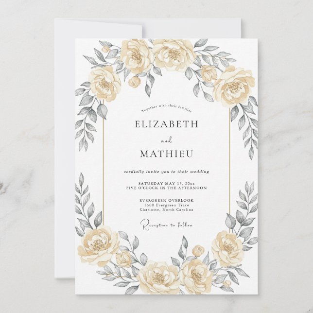 Convites Casamento Romântico Etéreo com Champanhe (Frente)
