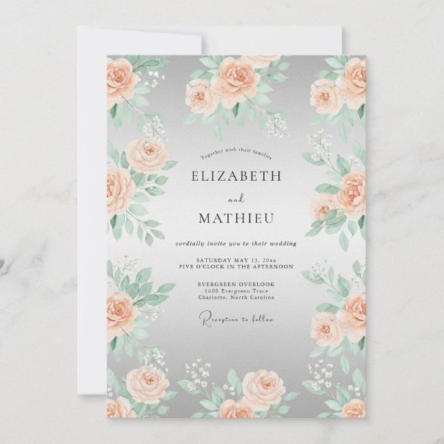 Convites Casamento Romântico Etéreo Flor de Pêssego (Frente)