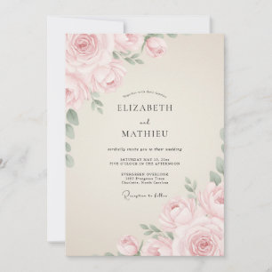 Convites Casamento Romântico Etéreo Rosa Desbotado
