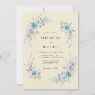 Convites Casamento Romântico Flor de Azul Pálido