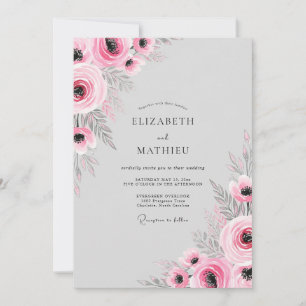 Convites Casamento Romântico Flor de Bloom Rosa Suave