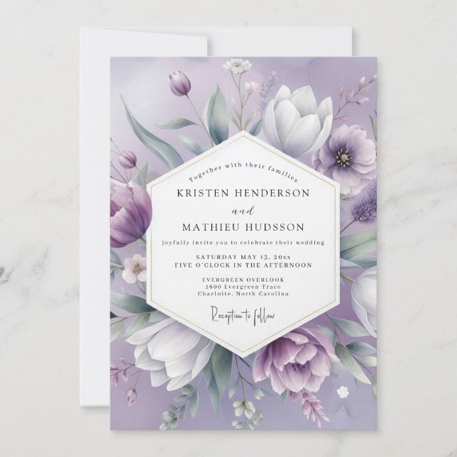 Convites Casamento Romântico Flor de Lavanda (Frente)