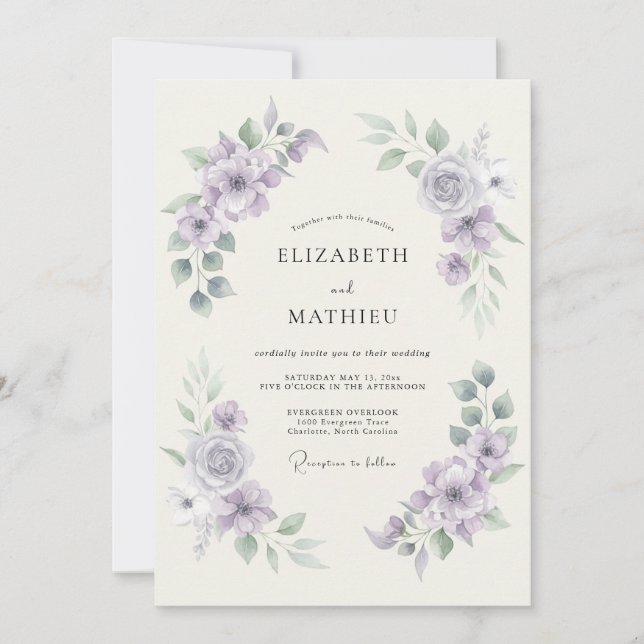 Convites Casamento Romântico Flor de Lilás (Frente)