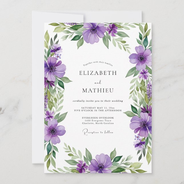 Convites Casamento Romântico Flor de Lilás (Frente)