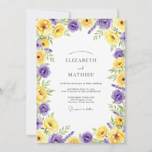 Convites Casamento Romântico Flor de Lilás e Amarelo