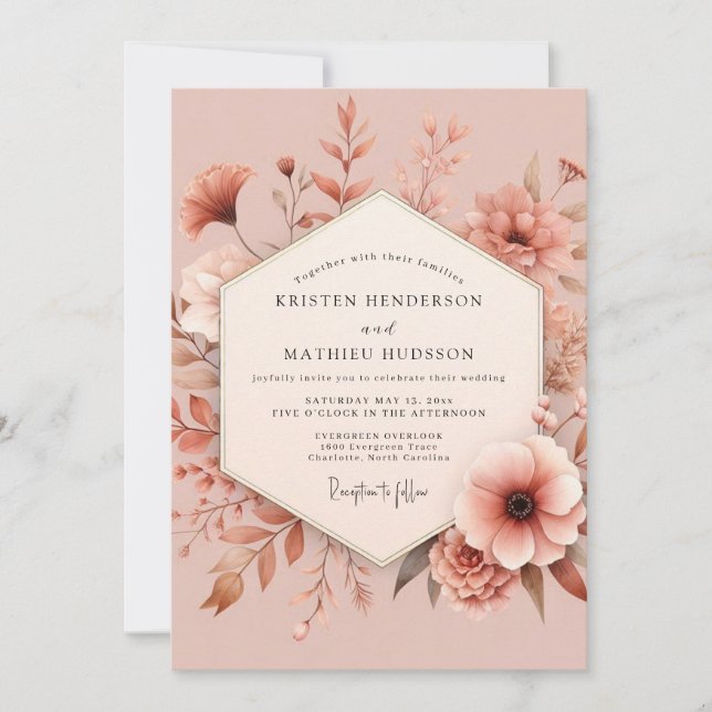 Convites Casamento Romântico Flor de Rosa Empoeirada (Frente)