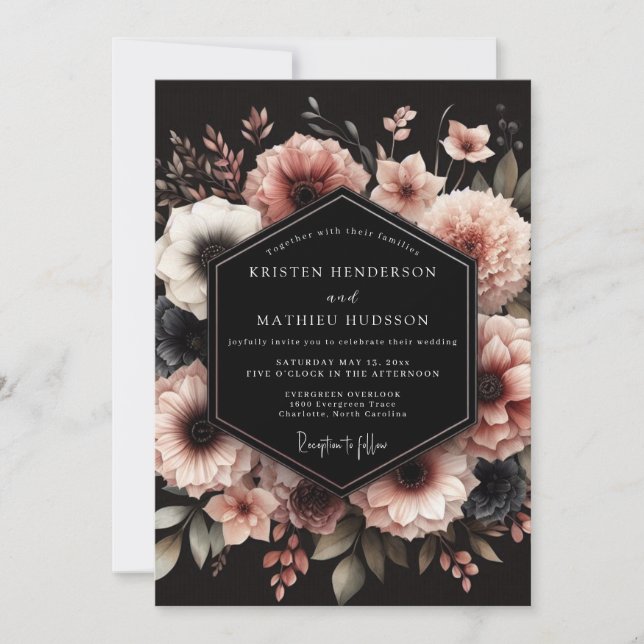 Convites Casamento Romântico Flor de Rosa Empoeirada (Frente)