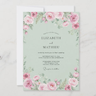Convites Casamento Romântico Flor de Rosa Pálido