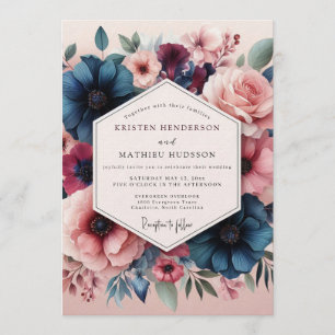 Convites Casamento Romântico Flor de Slate Blush