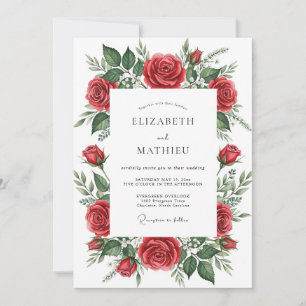 Convites Casamento Romântico Flor Vermelha