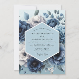 Convites Casamento Romântico Flora Azul Empoeirado
