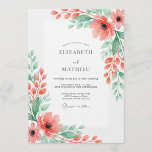 Convites Casamento Romântico Flora Coral