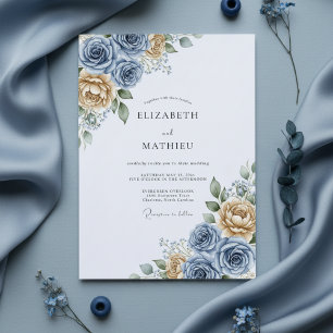 Convites Casamento Romântico Floral Amarelo Azul