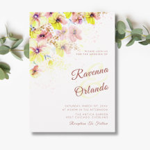 Casamento Romântico Floral Amarelo Pastel Pensamen