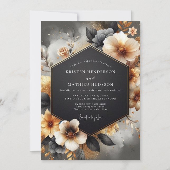Convites Casamento Romântico Floral Âmbar Temperamental (Frente)