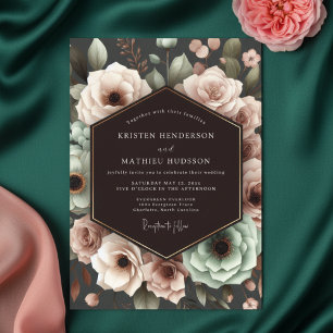 Convites Casamento Romântico Floral Ameixa Profunda