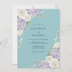 Convites Casamento Romântico Floral Aqua