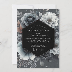 Convites Casamento Romântico Floral Azul Arraste Moody