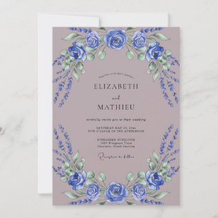 Convites Casamento Romântico Floral Azul Real