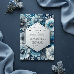 Convites Casamento Romântico Floral Azul Sombrio
