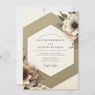 Convites Casamento Romântico Floral Bege