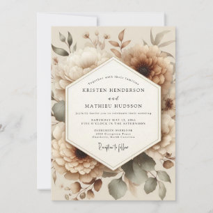 Convites Casamento Romântico Floral Bege