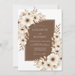 Convites Casamento Romântico Floral Beige Pintado à Mão