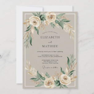 Convites Casamento Romântico Floral Boho Creme