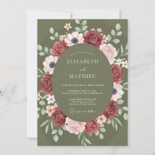 Convites Casamento Romântico Floral Borgonha em Flor