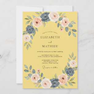 Convites Casamento Romântico Floral com Rubor Amarelo