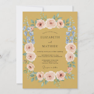 Convites Casamento Romântico Floral com Rubor Dourado
