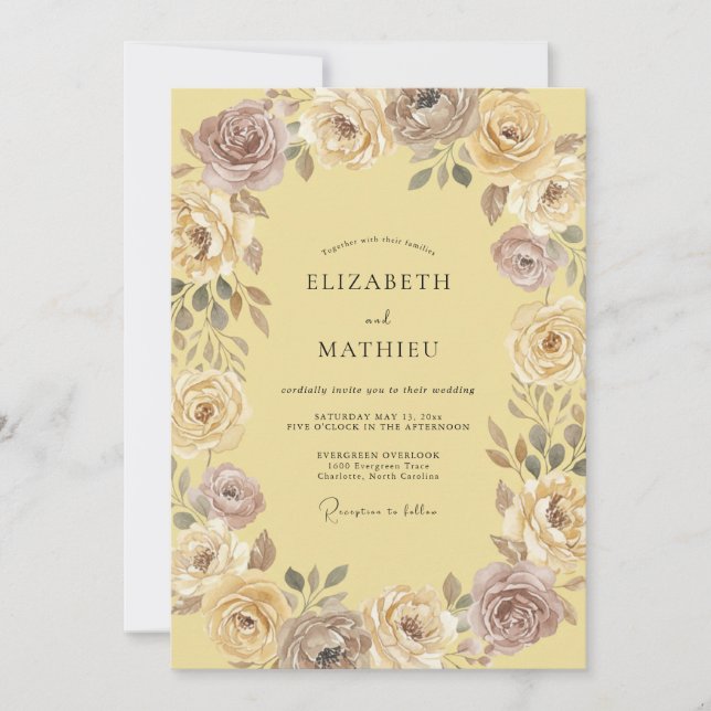 Convites Casamento Romântico Floral Creme Malva (Frente)