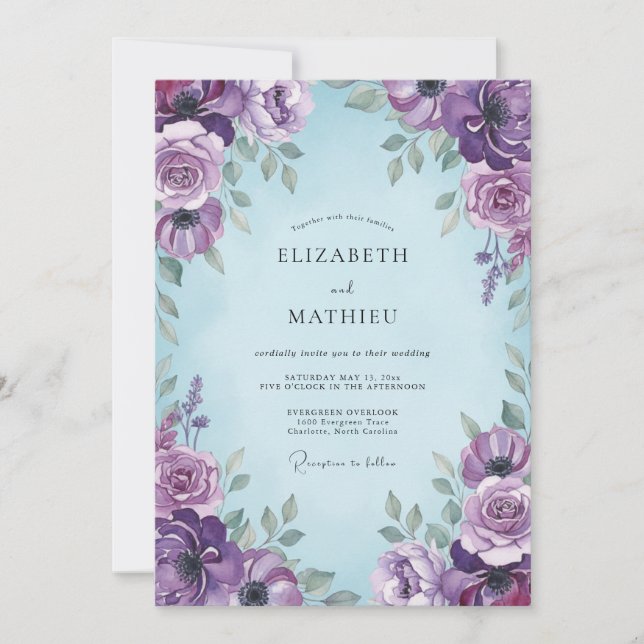 Convites Casamento Romântico Floral de Ámbar (Frente)