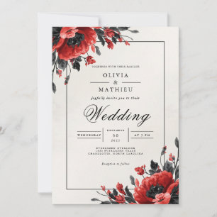 Convites Casamento Romântico Floral de Bold Crimson