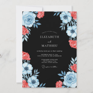 Convites Casamento Romântico Floral de Coral Azul Claro