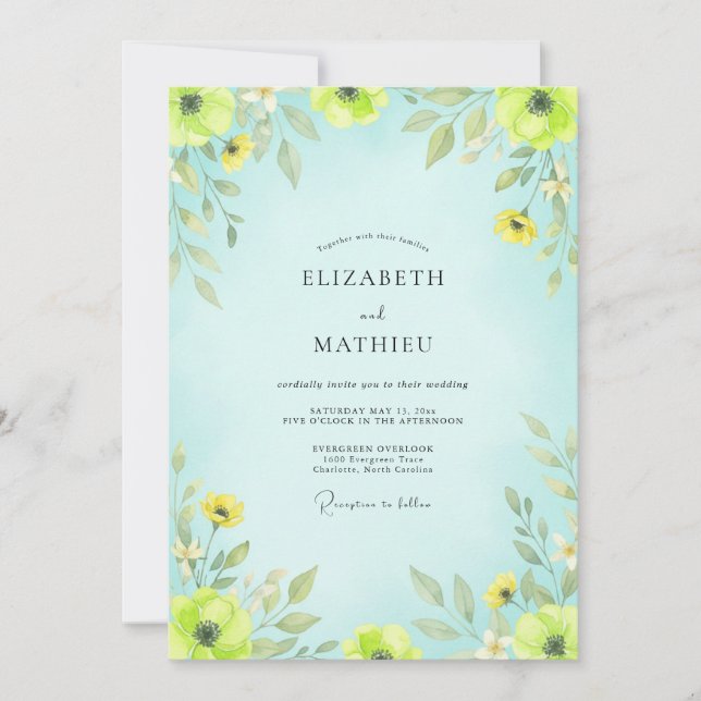Convites Casamento Romântico Floral de Hortelã (Frente)
